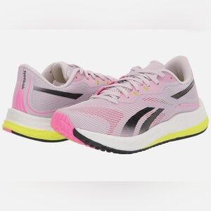 Reebok Women's Light Pink Running Shoes with Black and Neon Yellow Accents